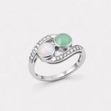 Two Stone Opal Gold Ring, Gold Bypass Ring, Natural Opal Vintage Ring