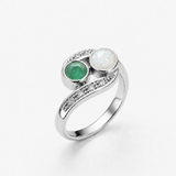Two Stone Opal Gold Ring, Gold Bypass Ring, Natural Opal Vintage Ring