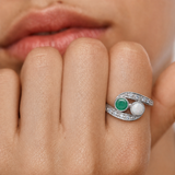 Emerald Bypass Ring - Two Stone Ring - Opal Vintage Ring