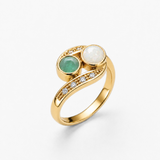 Emerald Bypass Ring - Two Stone Ring - Opal Vintage Ring