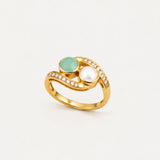 Two Stone Opal Gold Ring, Gold Bypass Ring, Natural Opal Vintage Ring