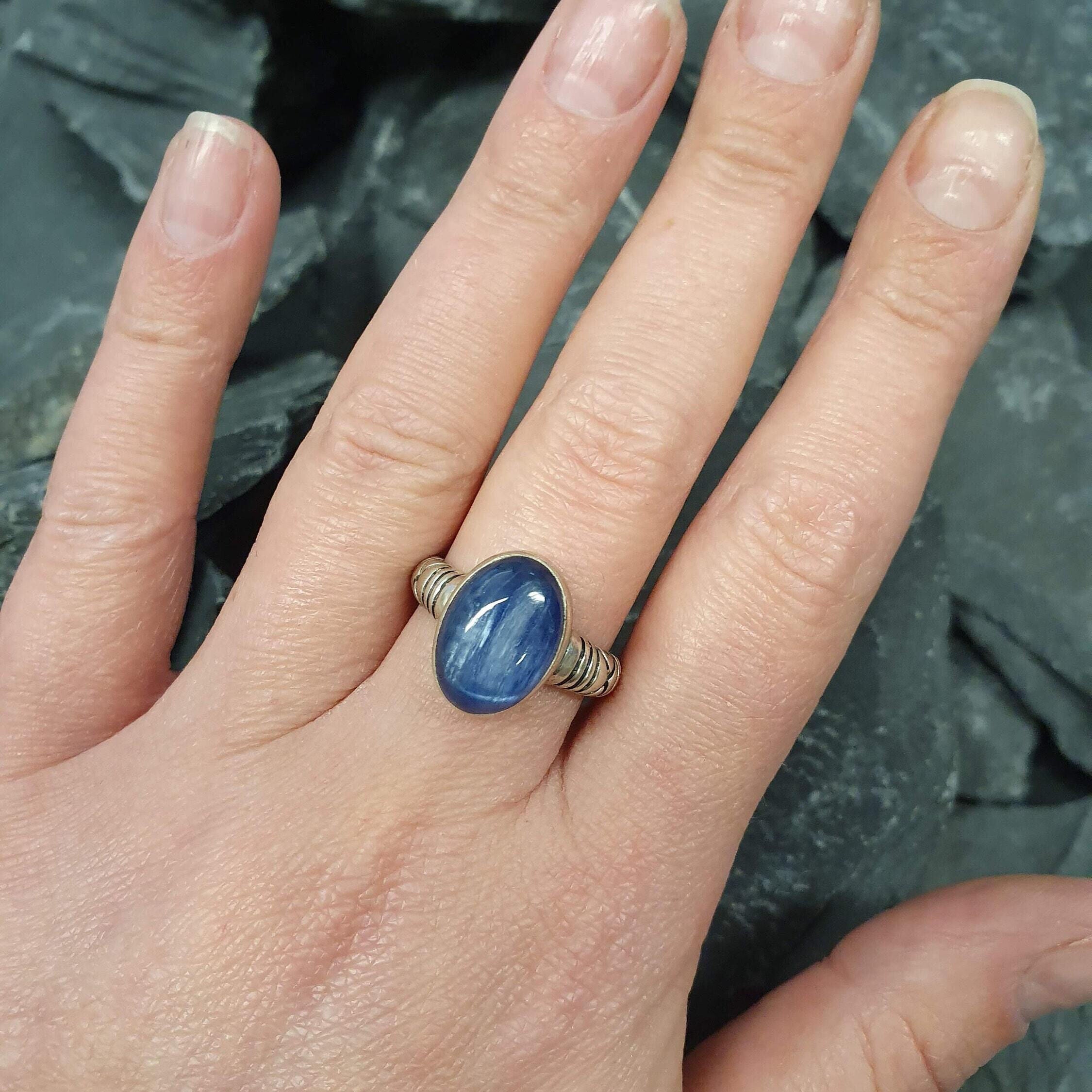 Kyanite Ring, Blue Kyanite, Natural Kyanite, Tribal Ring, African Kyanite, Large Ring, Vintage Ring, Solid Silver Ring, Pure Silver, Kyanite