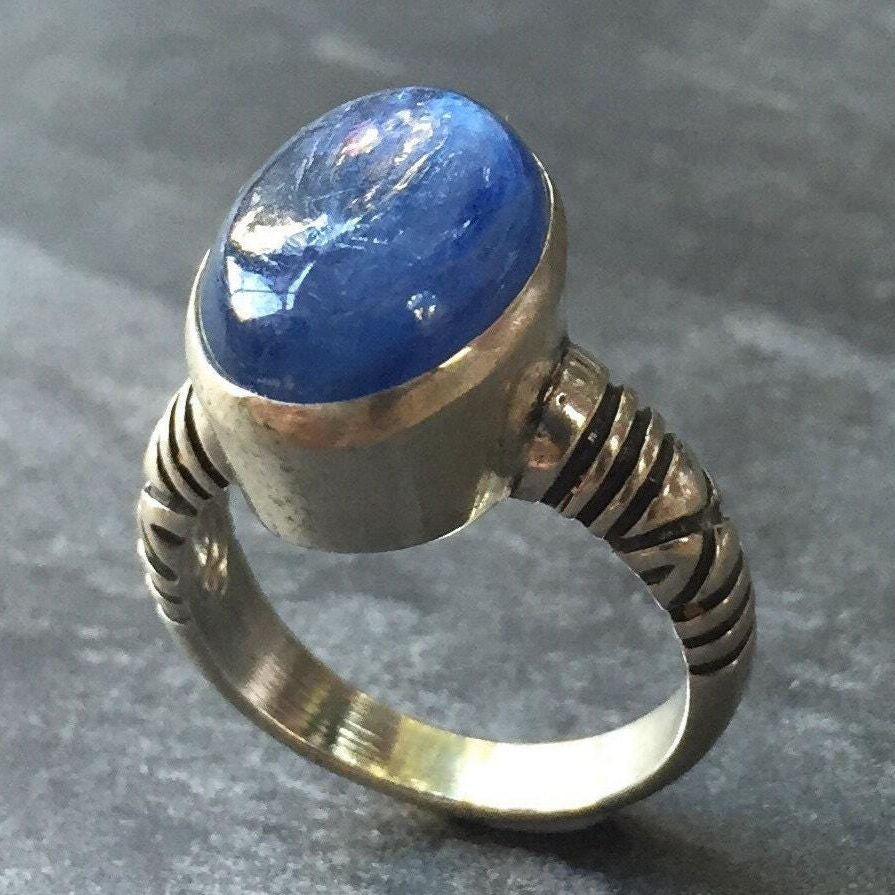 Kyanite Ring, Blue Kyanite, Natural Kyanite, Tribal Ring, African Kyanite, Large Ring, Vintage Ring, Solid Silver Ring, Pure Silver, Kyanite