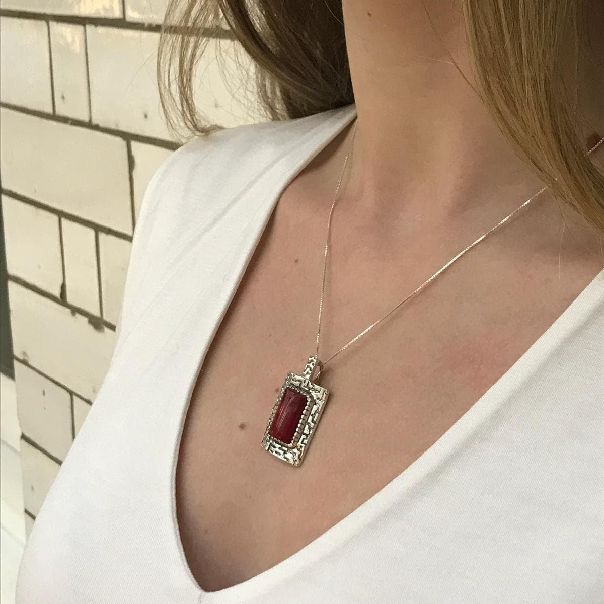 Coral Pendant, Natural Coral, Egyptian Jewelry, Red Coral, Bamboo Coral, Silver Pendant, Solid Silver, Red Pendant, Red Gem, Gem Pendant