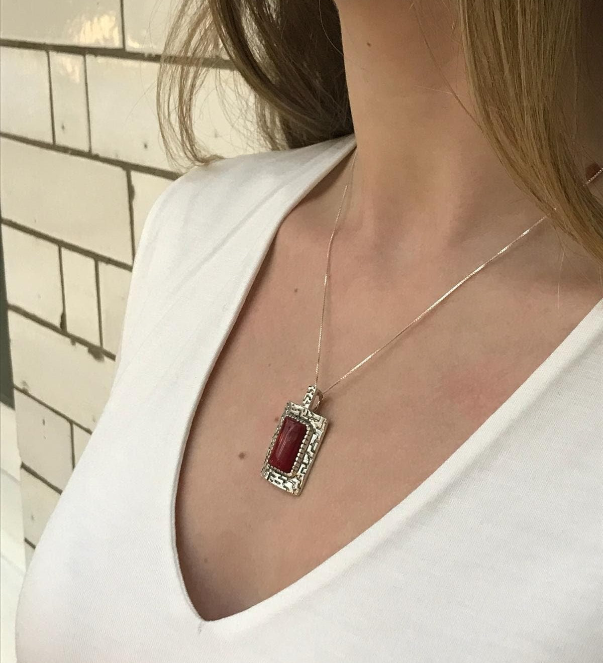 Coral Pendant, Natural Coral, Egyptian Jewelry, Red Coral, Bamboo Coral, Silver Pendant, Solid Silver, Red Pendant, Red Gem, Gem Pendant