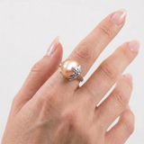 Natural Pearl Ring - Large Pearl Solitaire Ring - Vintage Leaf Ring