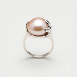 Natural Pearl Ring - Large Pearl Solitaire Ring - Vintage Leaf Ring