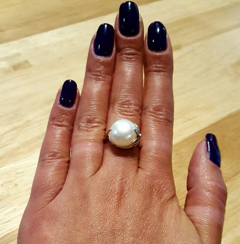 Pearl Ring, Natural Pearl Ring, Beige Pearl Ring, White Pearl, Vintage Ring, June Birthstone, Silver Ring, Bridal Ring, 925 Sterling Silver