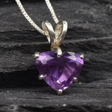 Purple Heart Pendant - Natural Amethyst Necklace, Love Pendant