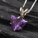 Purple Heart Pendant - Natural Amethyst Necklace, Love Pendant
