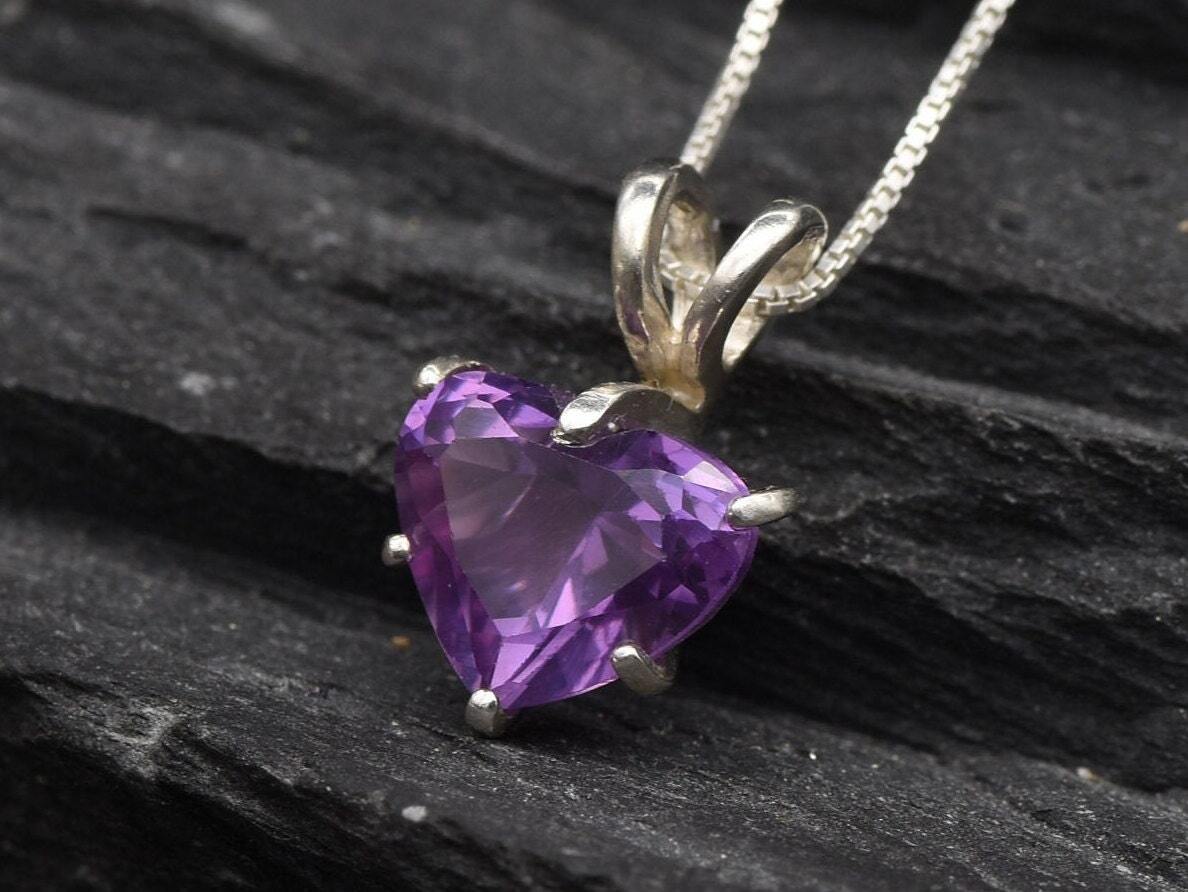 Purple Heart Pendant - Natural Amethyst Necklace, Love Pendant