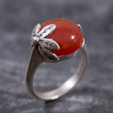 Leaf Carnelian Ring - Carnelian Boho Ring - Red Agate Ring