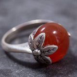 Leaf Carnelian Ring - Carnelian Boho Ring - Red Agate Ring