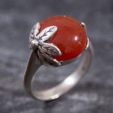 Leaf Carnelian Ring - Carnelian Boho Ring - Red Agate Ring