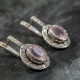 Rose Quartz Earrings - Victorian Rose Quartz Studs - Pink Vintage Earrings