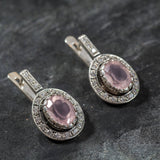 Rose Quartz Earrings - Victorian Rose Quartz Studs - Pink Vintage Earrings