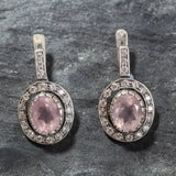 Rose Quartz Earrings - Victorian Rose Quartz Studs - Pink Vintage Earrings