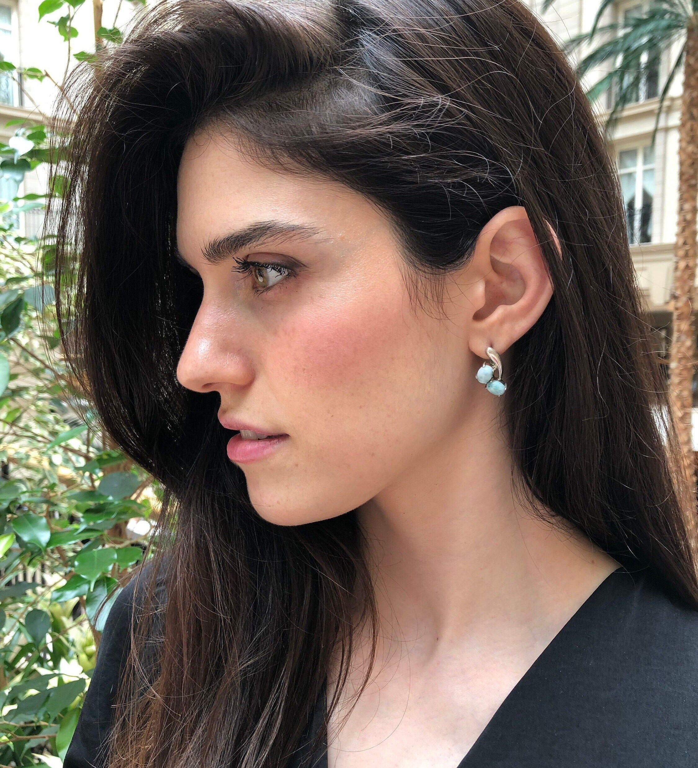 Larimar Earrings, Blue Earrings, Natural Larimar Earrings, Large Studs, Sky Blue Earrings, Solid Silver Earrings, Blue Stone Earrings, Blue