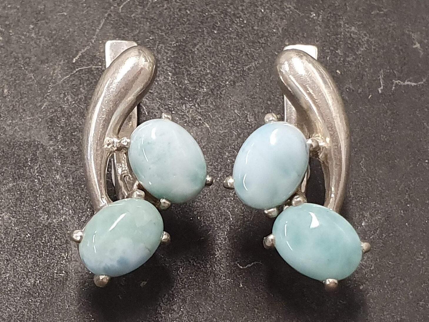 Larimar Earrings, Blue Earrings, Natural Larimar Earrings, Large Studs, Sky Blue Earrings, Solid Silver Earrings, Blue Stone Earrings, Blue