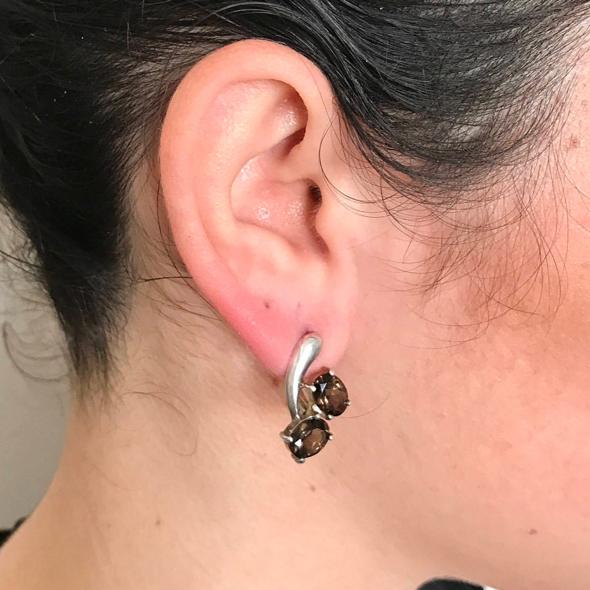 Vintage Earrings, Two Stone Earrings, Natural Topaz, Smoky Topaz Earrings, Solid Silver, Silver Earrings, Diamond Cut, Smoky Topaz, Two Gems