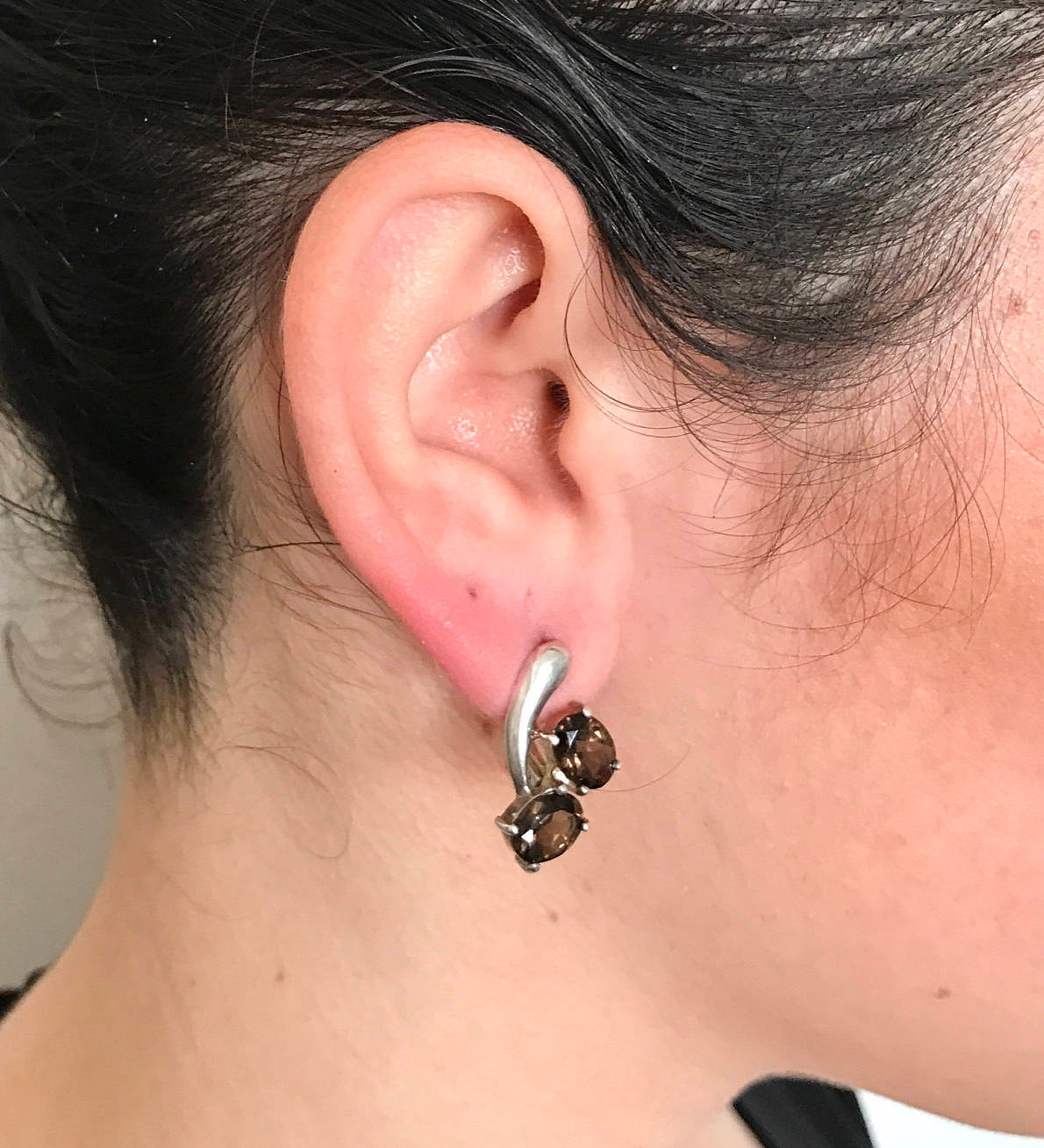 Vintage Earrings, Two Stone Earrings, Natural Topaz, Smoky Topaz Earrings, Solid Silver, Silver Earrings, Diamond Cut, Smoky Topaz, Two Gems