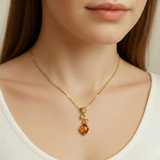 Gold Amber Necklace - Natural Amber Pendant - Long Branch Necklace
