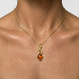 Gold Amber Necklace - Natural Amber Pendant - Long Branch Necklace