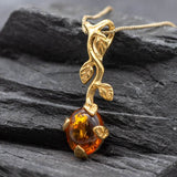 Gold Amber Necklace - Natural Amber Pendant - Long Branch Necklace