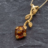 Gold Amber Necklace - Natural Amber Pendant - Long Branch Necklace