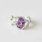 Amethyst Gold Ring - Amethyst Leaf Ring - Purple Solitaire Ring