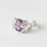 Leaf Amethyst Ring - Purple Vintage Ring - Silver Branch Ring