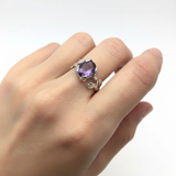 Leaf Amethyst Ring - Purple Vintage Ring - Silver Branch Ring