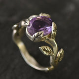 Leaf Amethyst Ring - Purple Vintage Ring - Silver Branch Ring