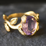 Leaf Amethyst Ring, Flower Ring, Natural Amethyst, Bohemian Ring, February Birthstone, 3 Carat Solitaire, Branch Ring, Solid Silver Ring(1)