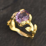 Leaf Amethyst Ring, Flower Ring, Natural Amethyst, Bohemian Ring, February Birthstone, 3 Carat Solitaire, Branch Ring, Solid Silver Ring(1)