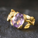 Leaf Amethyst Ring, Flower Ring, Natural Amethyst, Bohemian Ring, February Birthstone, 3 Carat Solitaire, Branch Ring, Solid Silver Ring(1)