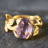 Leaf Amethyst Ring, Flower Ring, Natural Amethyst, Bohemian Ring, February Birthstone, 3 Carat Solitaire, Branch Ring, Solid Silver Ring(1)