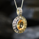 Victorian Citrine Necklace - Genuine Citrine Pendant - November Birthstone Necklace