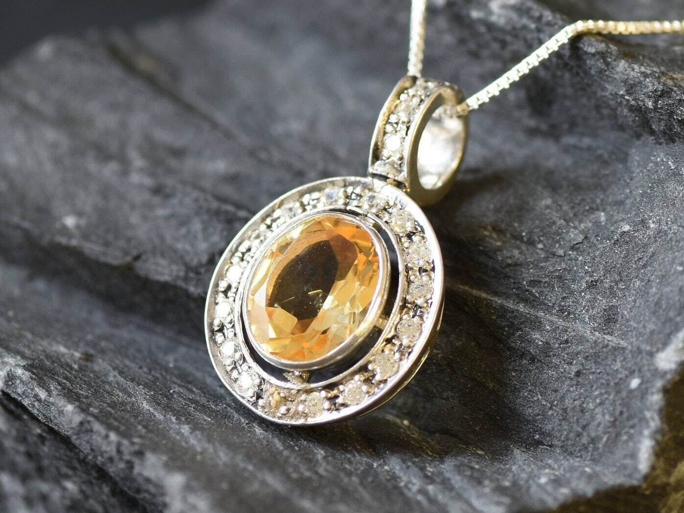 Citrine Pendant, Natural Citrine, Antique Pendant, November Birthstone, Vintage Pendant, Antique Necklace, November Pendant, Sterling Silver