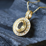 Gold Citrine Pendant - Natural Citrine Necklace - Yellow Victorian Pendant