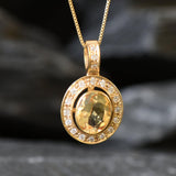 Gold Citrine Pendant - Natural Citrine Necklace - Yellow Victorian Pendant