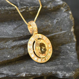 Gold Citrine Pendant - Natural Citrine Necklace - Yellow Victorian Pendant