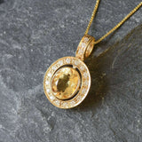 Gold Citrine Pendant - Natural Citrine Necklace - Yellow Victorian Pendant