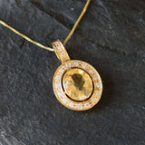 Gold Citrine Pendant - Natural Citrine Necklace - Yellow Victorian Pendant