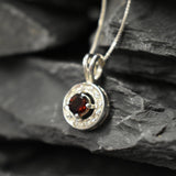 Round Garnet Pendant - Vintage Garnet Necklace - Red Dainty Necklace