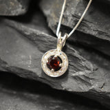 Round Garnet Pendant - Vintage Garnet Necklace - Red Dainty Necklace
