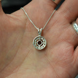 Round Garnet Pendant - Vintage Garnet Necklace - Red Dainty Necklace