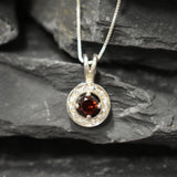 Round Garnet Pendant - Vintage Garnet Necklace - Red Dainty Necklace