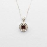 Round Garnet Pendant - Natural Garnet Necklace - Gold Halo Necklace