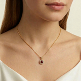 Round Garnet Pendant - Natural Garnet Necklace - Gold Halo Necklace